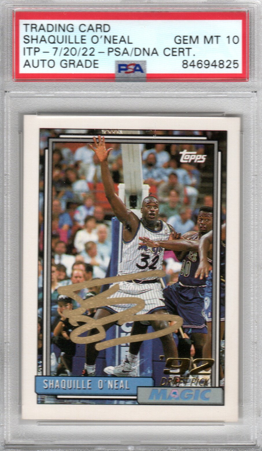 Shaquille O'Neal Signed Orlando Magic Encapsulated 1992 Topps # 362 Rookie Card PSA AUTO GRADE GEM MT 10-Powers Sports Memorabilia