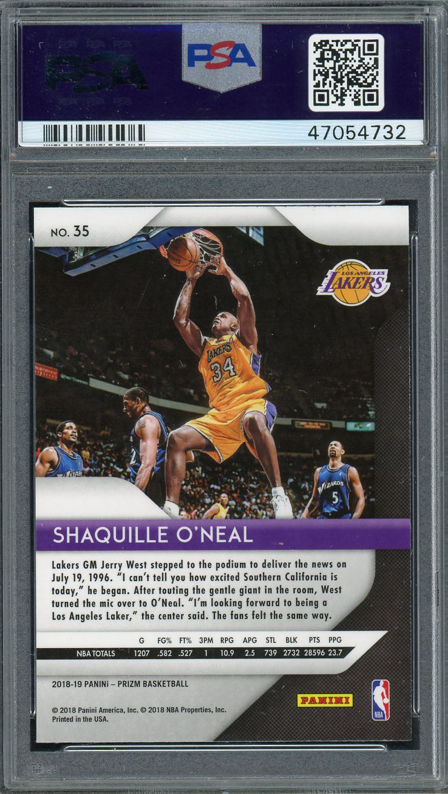 Shaquille O'Neal 2018 Panini Prizm Basketball Card #35 Graded PSA 10 GEM MINT-Powers Sports Memorabilia