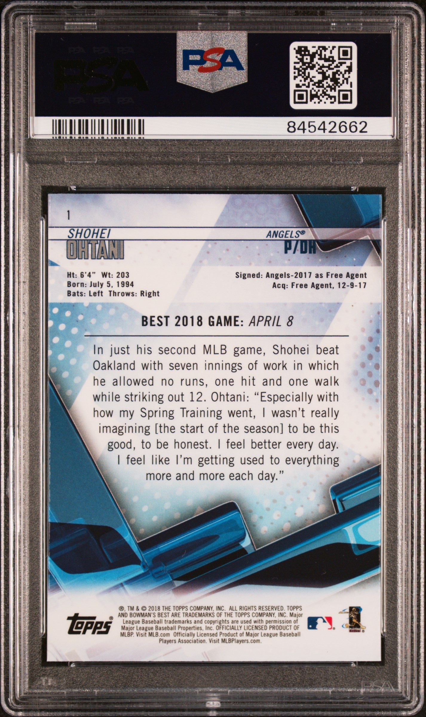 Shohei Ohtani 2018 Bowmans Best Rookie Card #1 Graded PSA 10-Powers Sports Memorabilia
