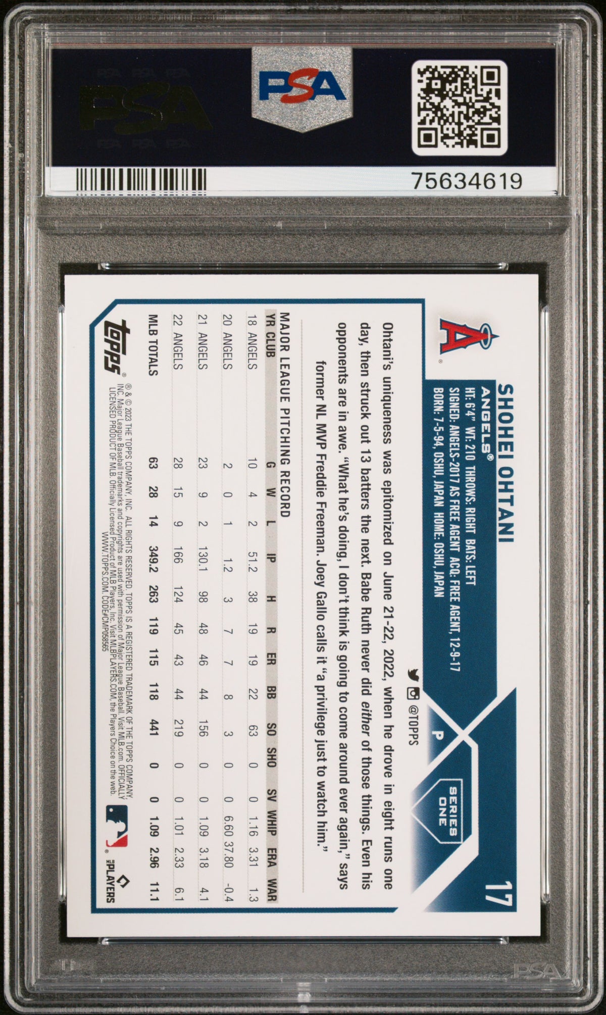 Shohei Ohtani 2023 Topps Baseball Card #17 Graded PSA 10-Powers Sports Memorabilia