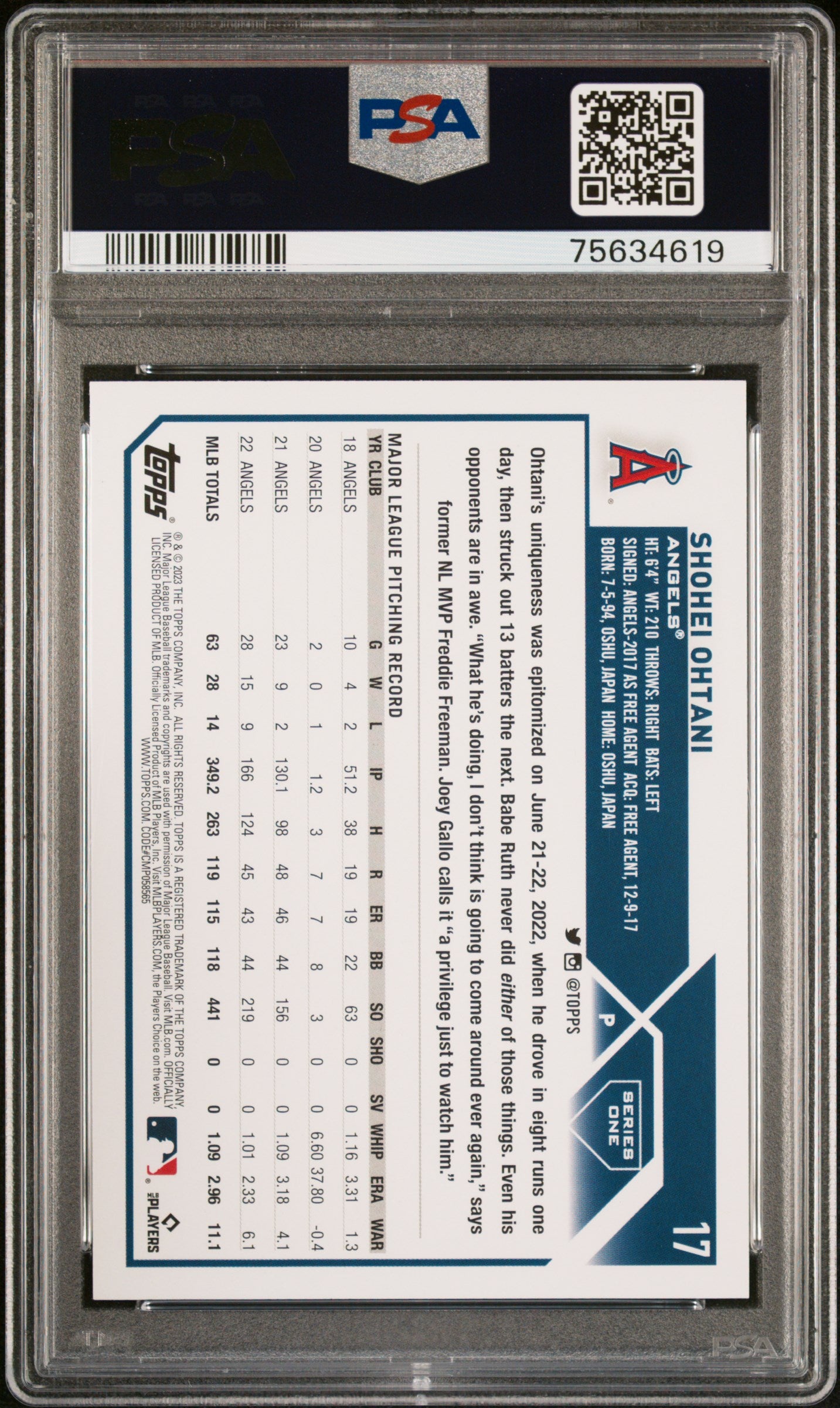 Shohei Ohtani 2023 Topps Baseball Card #17 Graded PSA 10-Powers Sports Memorabilia