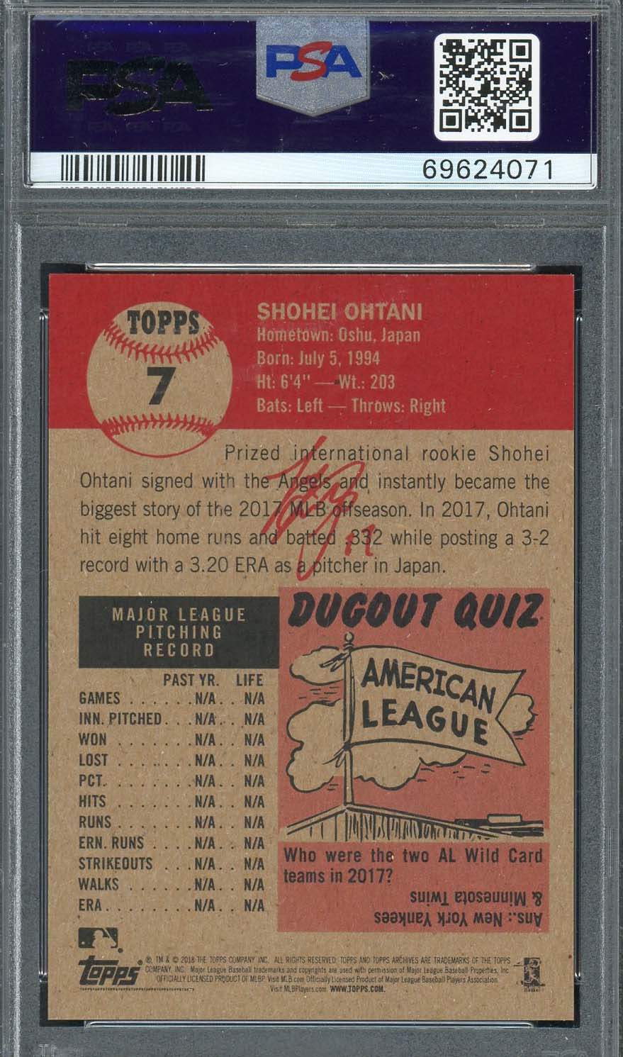 Shohei Ohtani 2018 Topps Living Baseball Rookie Card RC #7 Graded PSA 10-Powers Sports Memorabilia