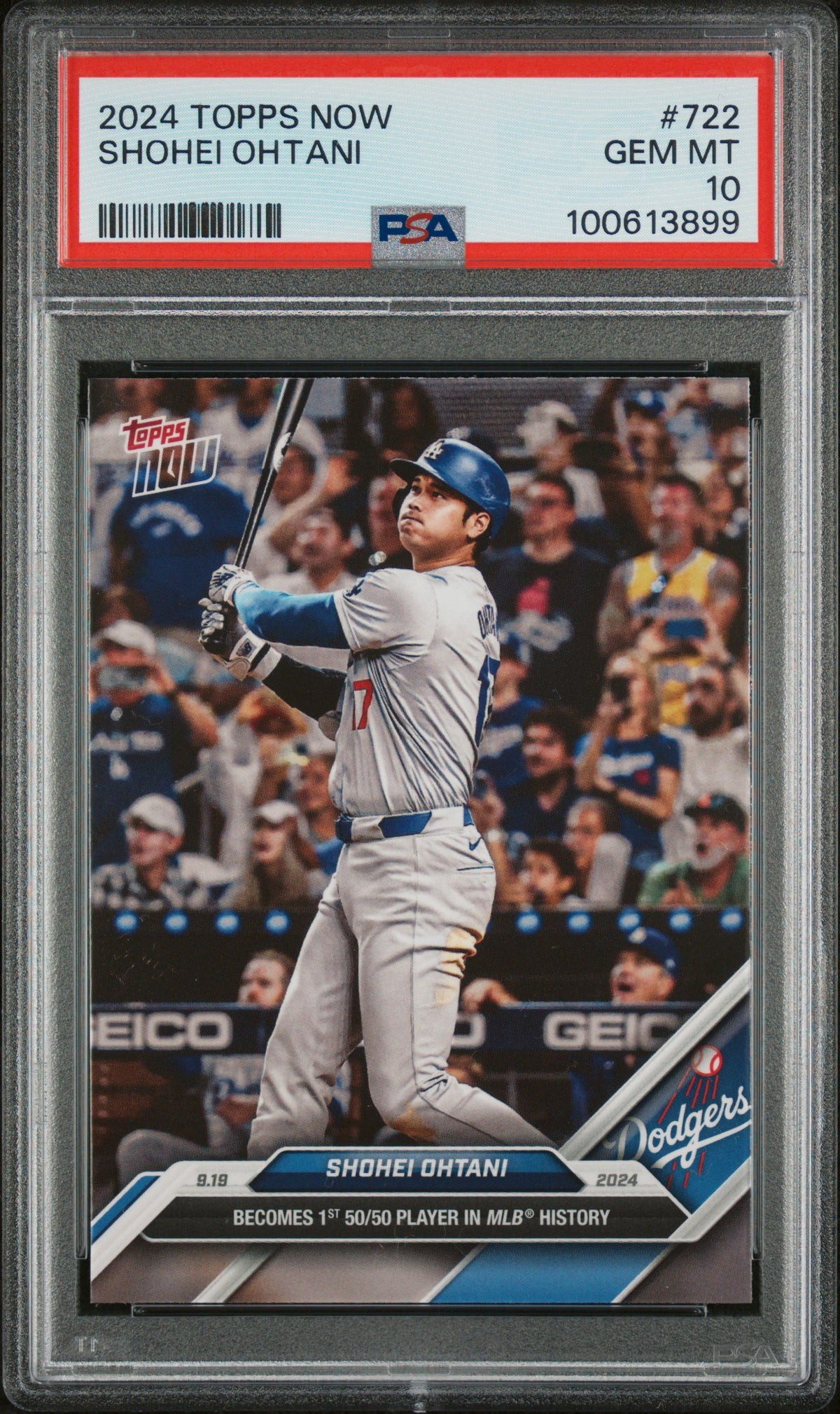 Shohei Ohani 2024 Topps Now Baseball Card #722 1st 50/50 Graded PSA 10-Powers Sports Memorabilia