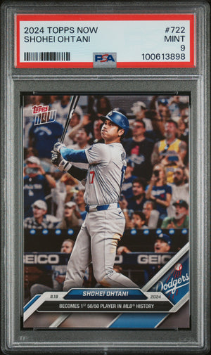 Shohei Ohani 2024 Topps Now Baseball Card # 722 1st 50/50 Graded PSA 9-Powers Sports Memorabilia