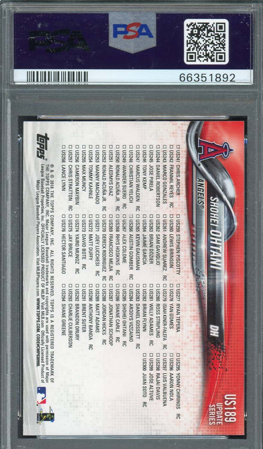Shohei Ohtani 2018 Topps Update Baseball Rookie Card #US189 Graded PSA 10-Powers Sports Memorabilia