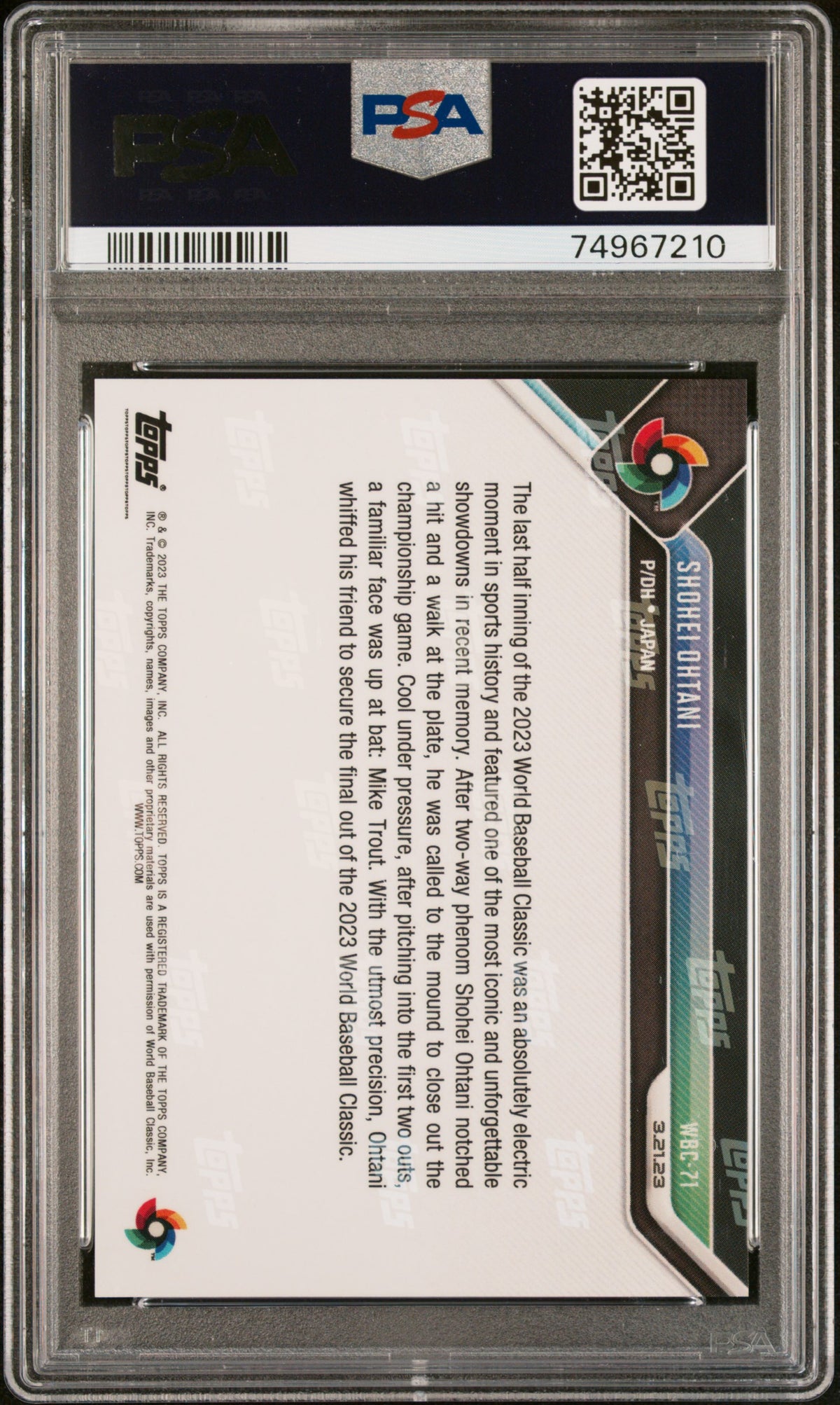 Shohei Ohtani 2023 Topps Now World Baseball Classic Card #WBC71 Graded PSA 10-Powers Sports Memorabilia