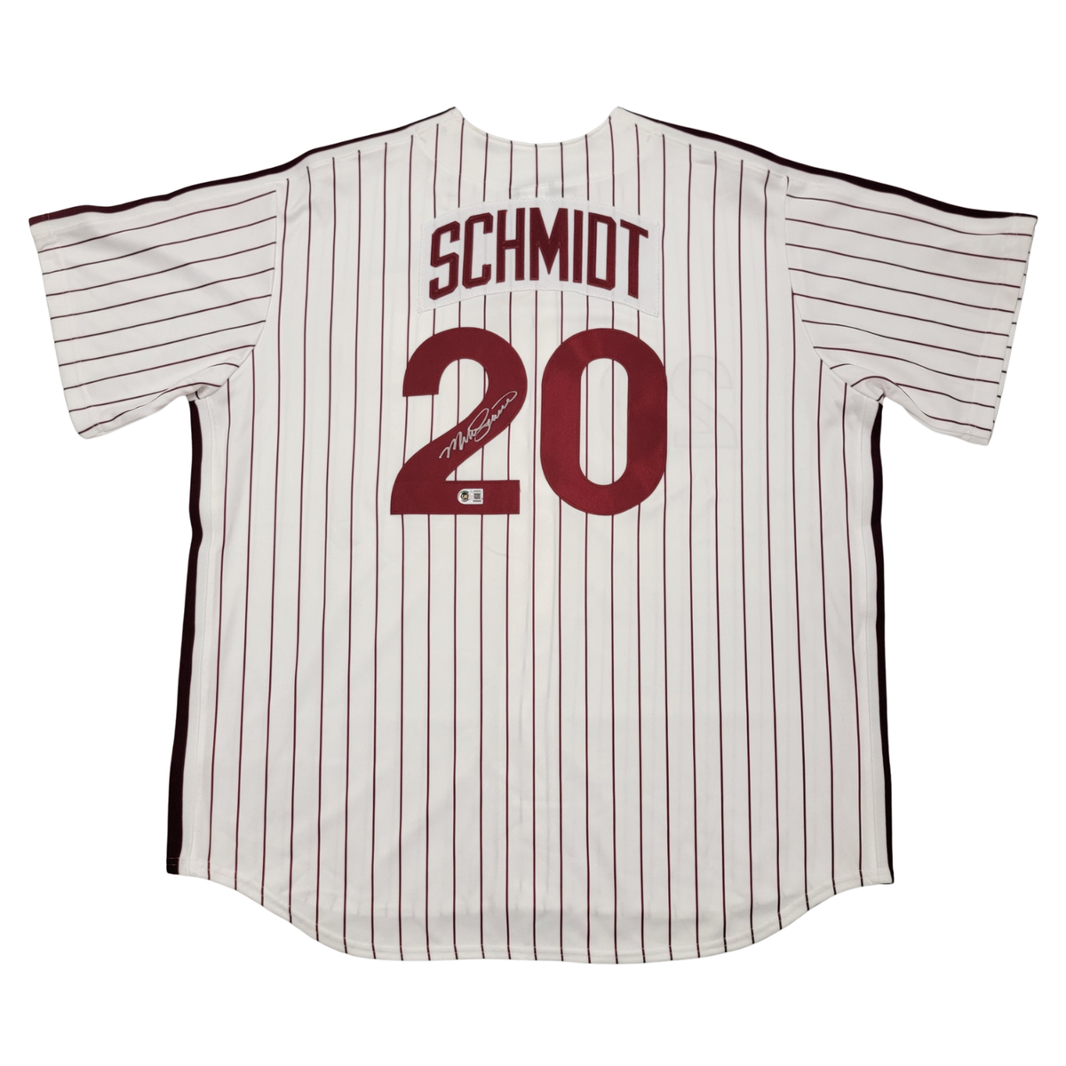 Mike Schmidt Signed Philadelphia Phillies Majestic White Pinstripe Jersey - Beckett-Powers Sports Memorabilia