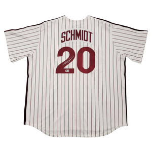 Mike Schmidt Signed Philadelphia Phillies Majestic White Pinstripe Jersey - Beckett-Powers Sports Memorabilia