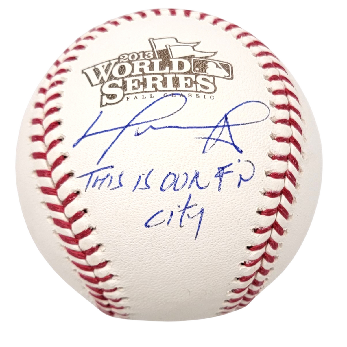 David Ortiz Signed Boston Red Sox 2013 World Series Baseball W/ This is Our F'n City - Beckett-Powers Sports Memorabilia