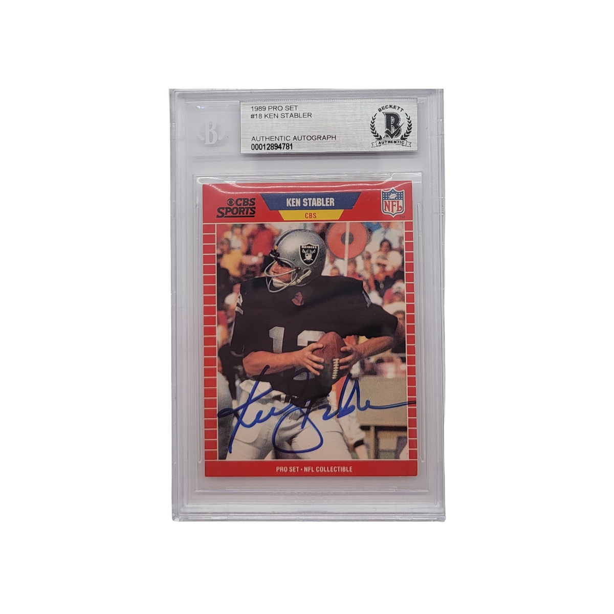 Ken Stabler Signed Oakland Raiders Encapsulated 1989 Pro Set CBS Sports #18 Trading Card-Powers Sports Memorabilia