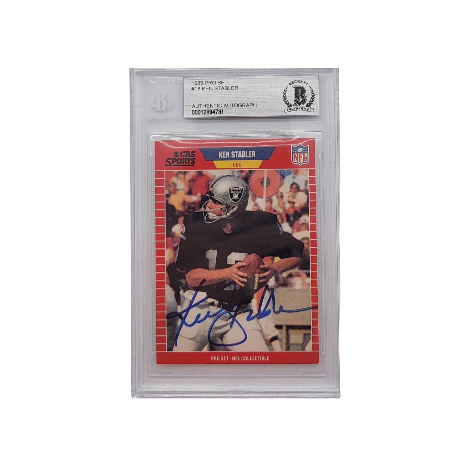 Ken Stabler Signed Oakland Raiders Encapsulated 1989 Pro Set CBS Sports #18 Trading Card-Powers Sports Memorabilia