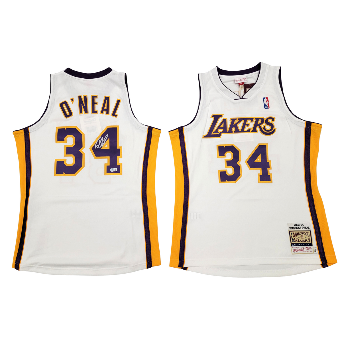 Shaquille O'Neal Signed Los Angeles Lakers 2003-2004 White Mitchell & Ness Authentic Jersey - Beckett-Powers Sports Memorabilia