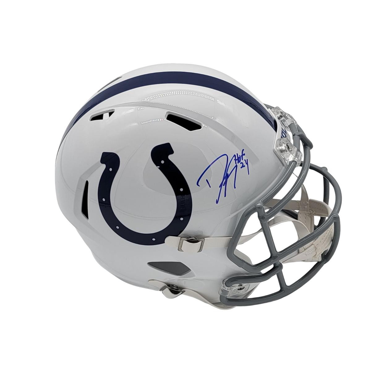 Dwight Freeney Signed Indianapolis Colts T/B Replica Full Size Helmet W/ HOF 24 - Beckett-Powers Sports Memorabilia