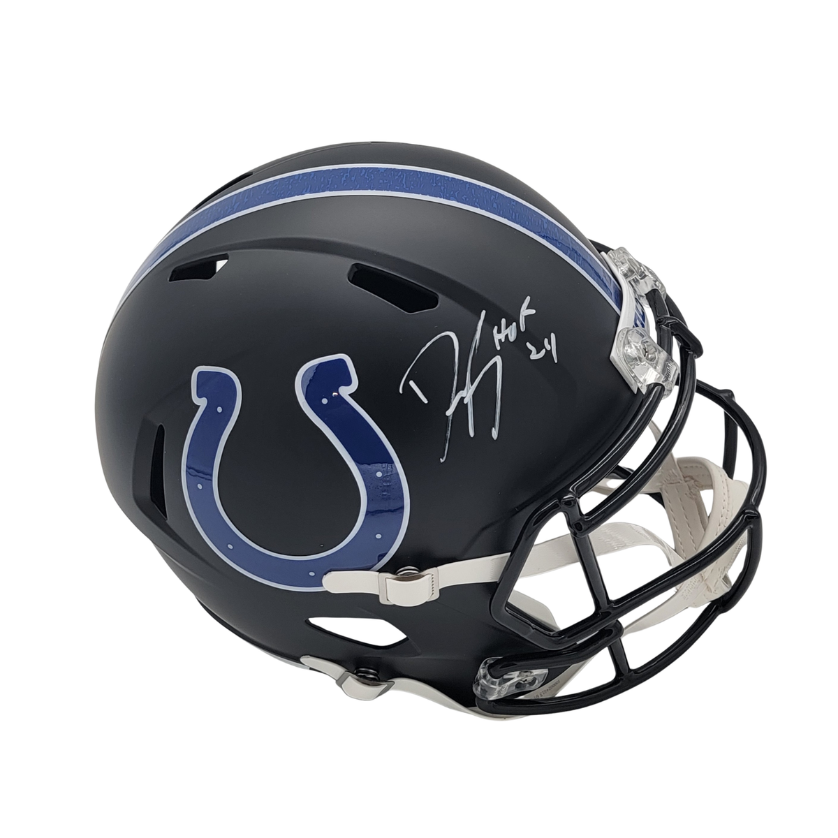 Dwight Freeney Signed Indianapolis Colts 2021 ALT Black Replica Full Size Helmet - Beckett-Powers Sports Memorabilia