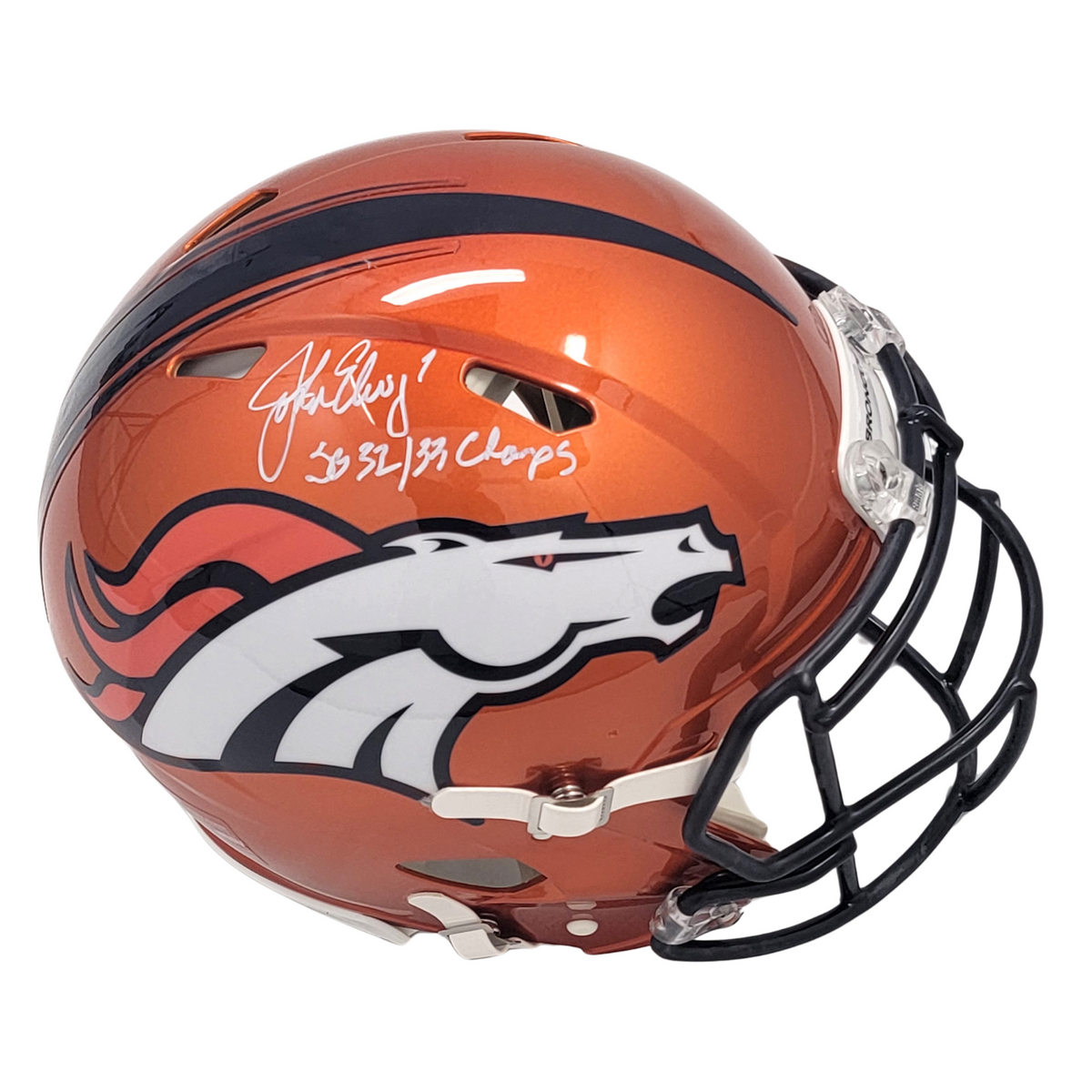 John Elway Signed Denver Broncos Flash Authentic Full Size Helmet W/ SB 32 & 33 Champs - Beckett-Powers Sports Memorabilia