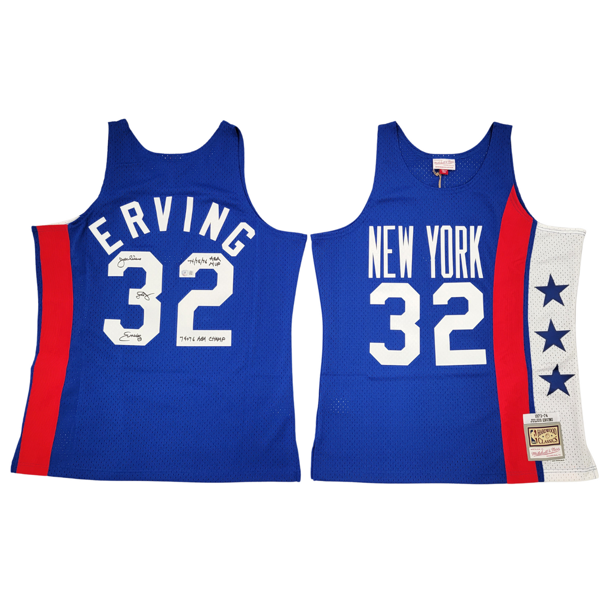 Julius Dr. J Erving Signed ABA New York Nets 1973-74 Mitchell & Ness Swingman Jersey W/ Inscriptions - Beckett-Powers Sports Memorabilia