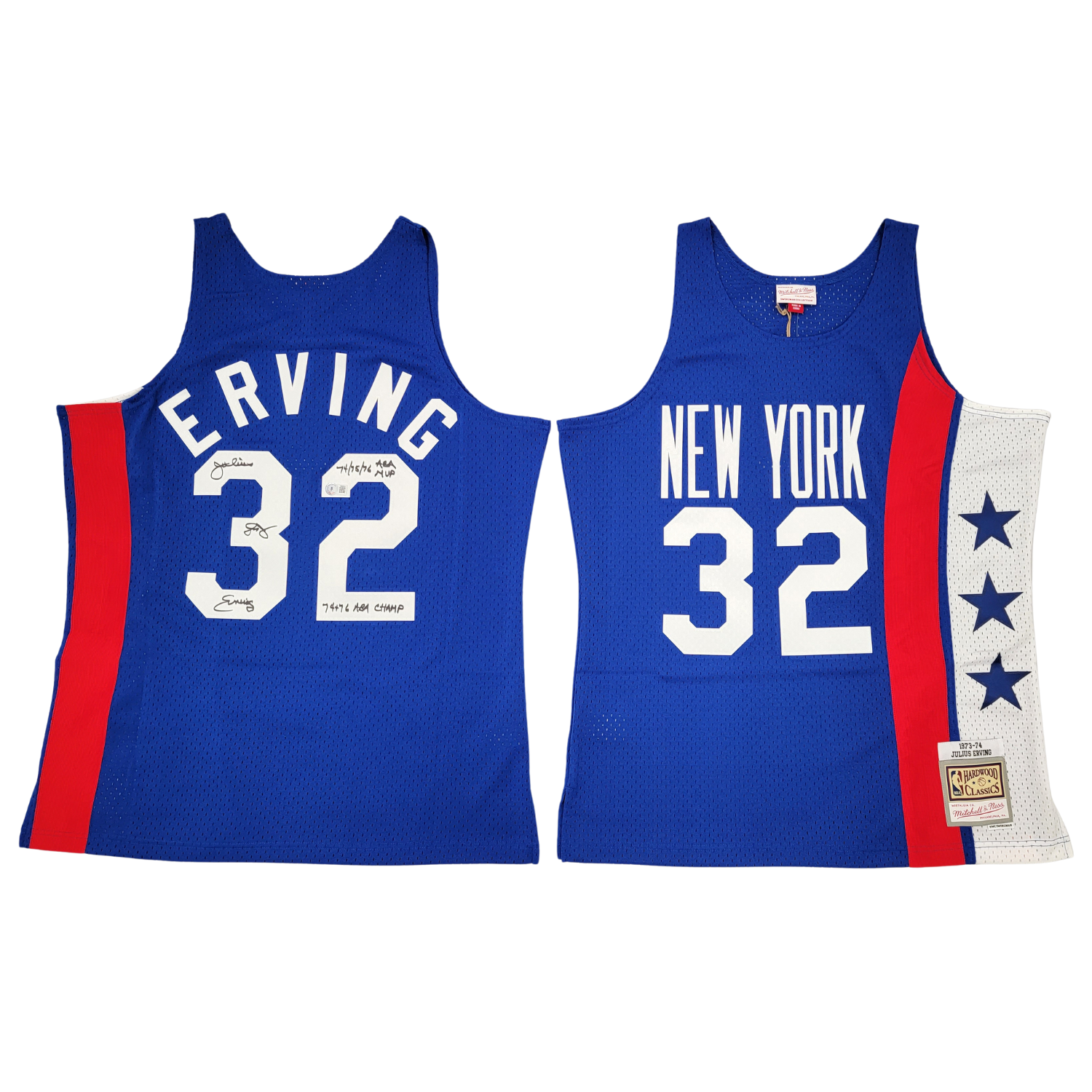 Julius Dr. J Erving Signed ABA New York Nets 1973-74 Mitchell & Ness Swingman Jersey W/ Inscriptions - Beckett-Powers Sports Memorabilia