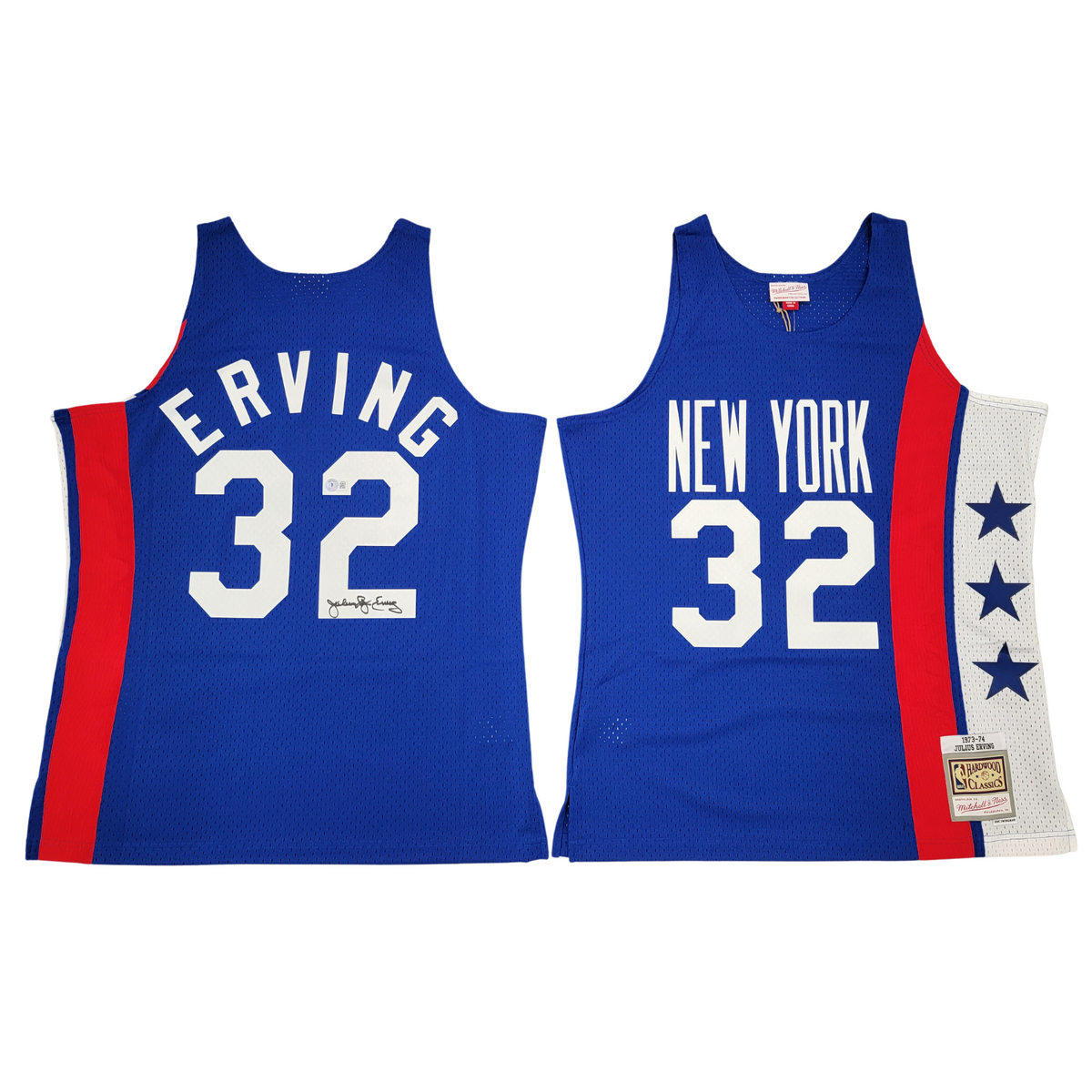 Julius Dr. J Erving Signed ABA New York Nets 1973-74 Mitchell & Ness Swingman Jersey - Beckett-Powers Sports Memorabilia