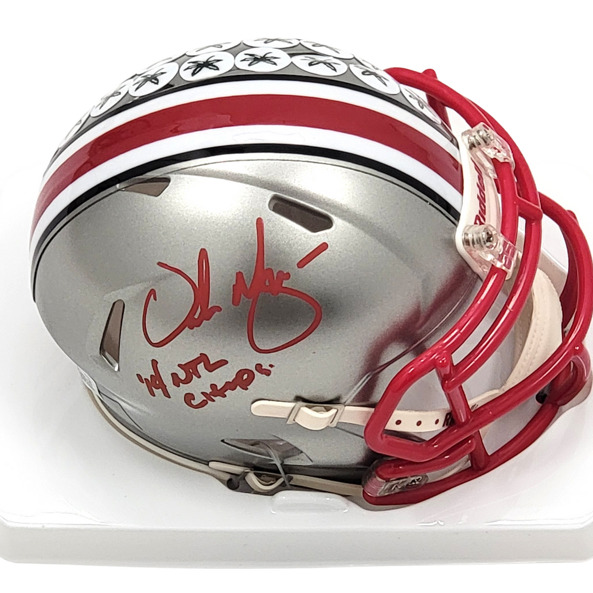 Urban Meyer Signed Ohio State Buckeyes Flash Mini Helmet W/ '14 Natl Champs - Beckett-Powers Sports Memorabilia