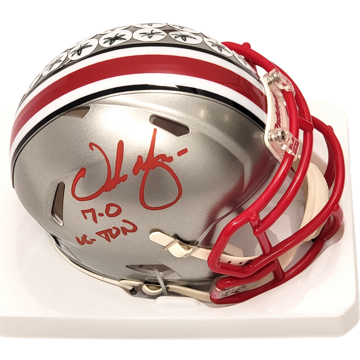 Urban Meyer Signed Ohio State Buckeyes Flash Mini Helmet W/ 7-0 vs TUN - Beckett-Powers Sports Memorabilia