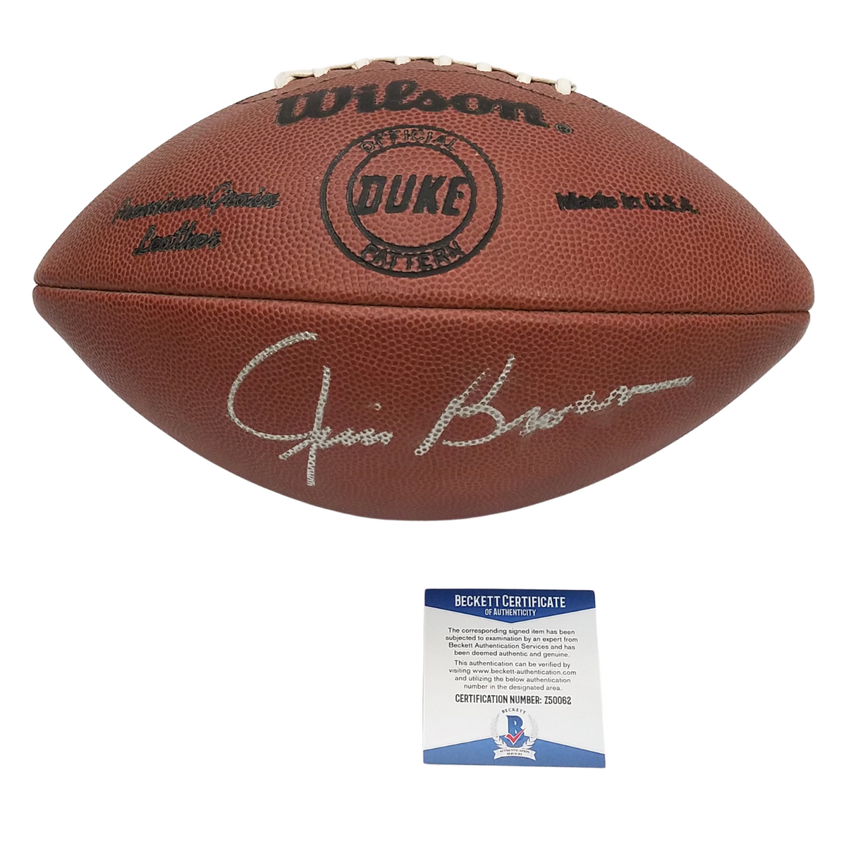 Jim Brown Signed Cleveland Browns The Duke NFL Football Beckett Authenticated Z50062-Powers Sports Memorabilia