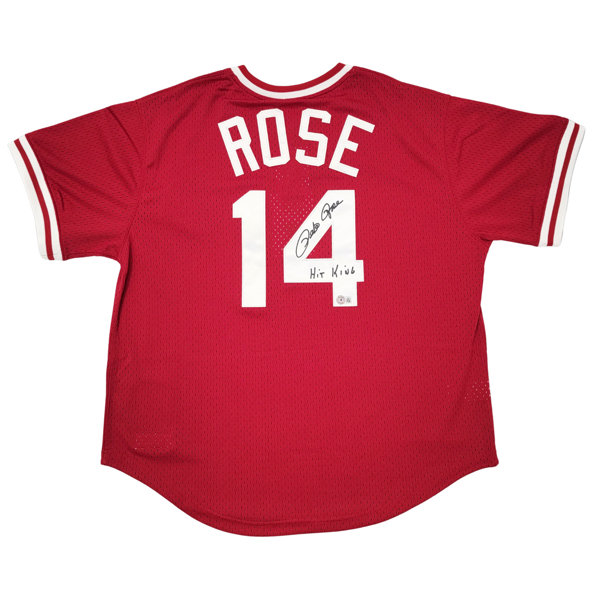 Pete Rose Signed Cincinnati Reds 1984 Mitchell & Ness Cooperstown Collection Red Jersey W/ Hit King - Beckett-Powers Sports Memorabilia