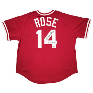 Pete Rose Signed Cincinnati Reds 1984 Mitchell & Ness Cooperstown Collection Red Jersey W/ Hit King - Beckett-Powers Sports Memorabilia