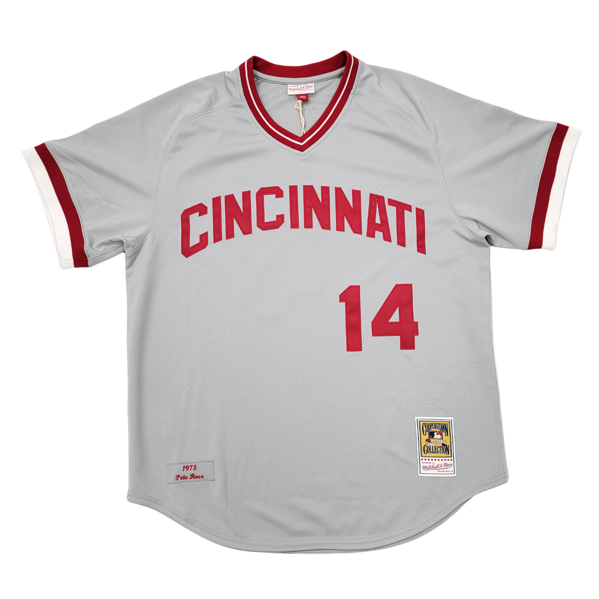 Pete Rose Signed Cincinnati Reds 1975 Mitchell & Ness Gray Authentic Jersey W/ 4 Inscriptions - Beckett-Powers Sports Memorabilia