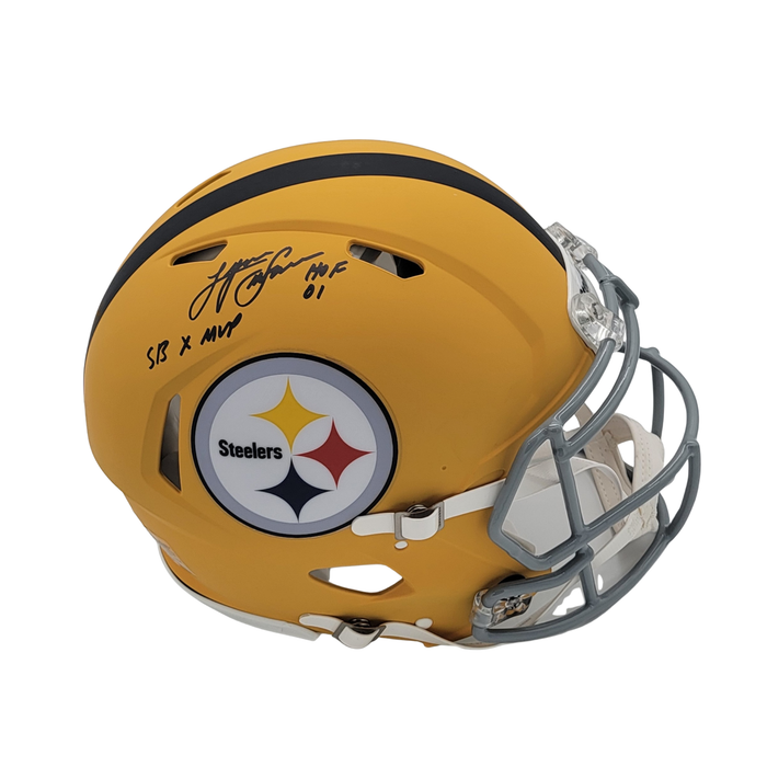 Lynn Swann Signed Pittsburgh Steelers 2025 Yellow ALT Authentic Full Size Helmet W/ HOF 01 SB X MVP - Beckett-Powers Sports Memorabilia