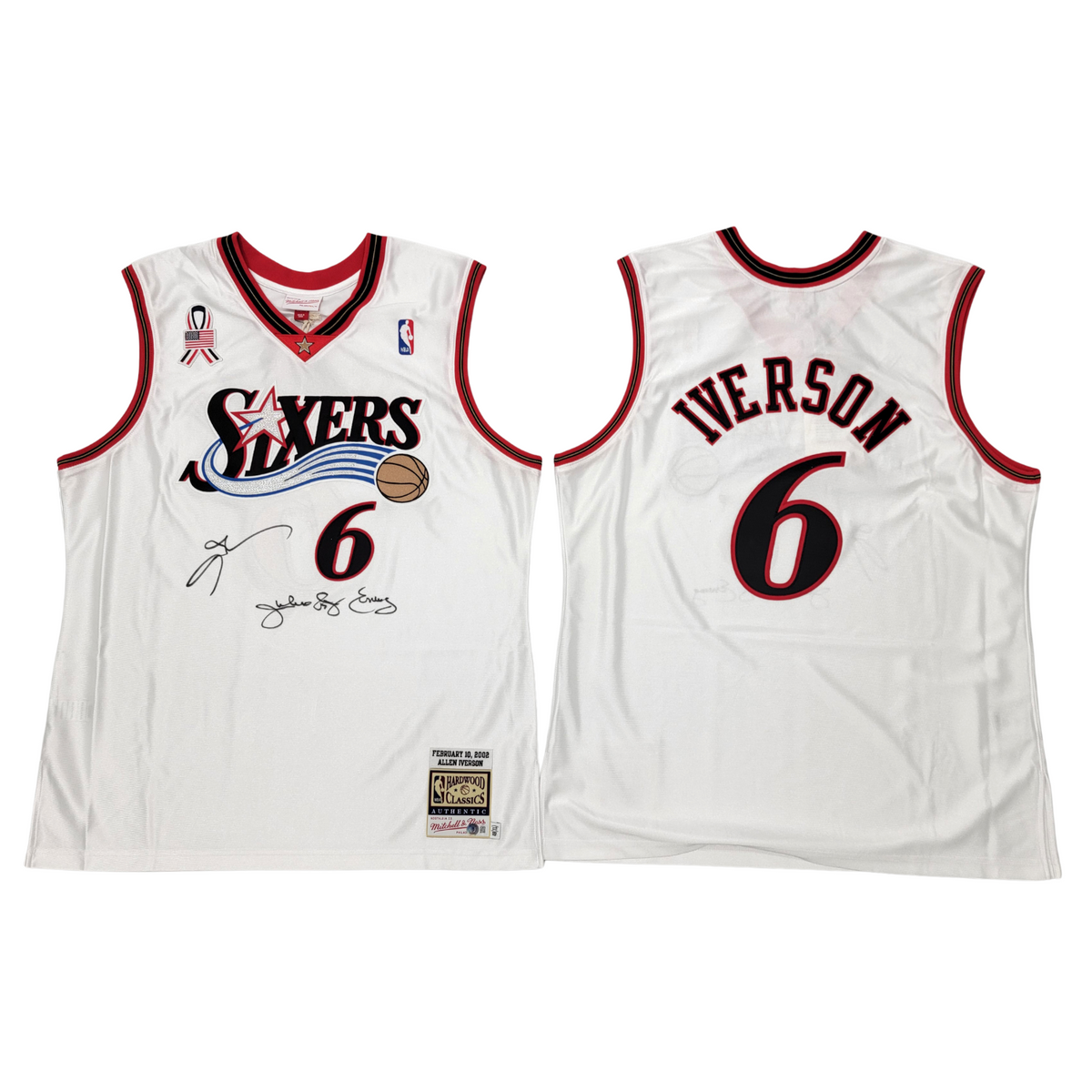 Allen Iverson & Julius Erving Signed Philadelphia 76ers 2002 All Star Game Mitchell & Ness Authentic Jersey - Beckett-Powers Sports Memorabilia