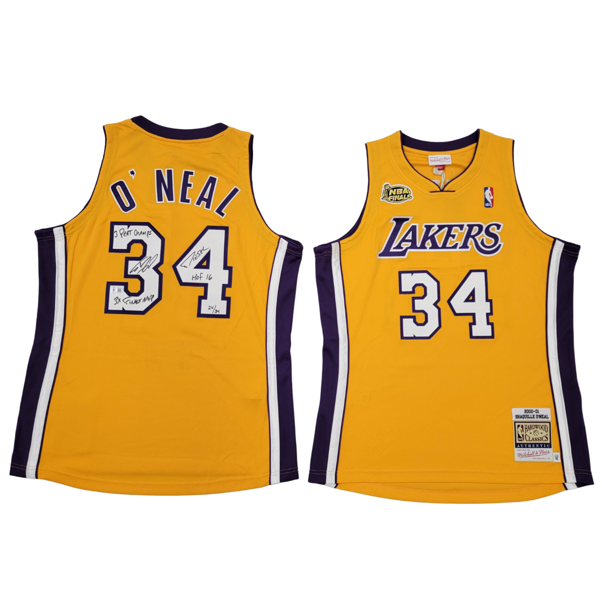 Shaquille O'Neal Signed Los Angeles Lakers Gold LTD ED 2000-01 Mitchell & Ness Authentic Jersey - Beckett-Powers Sports Memorabilia