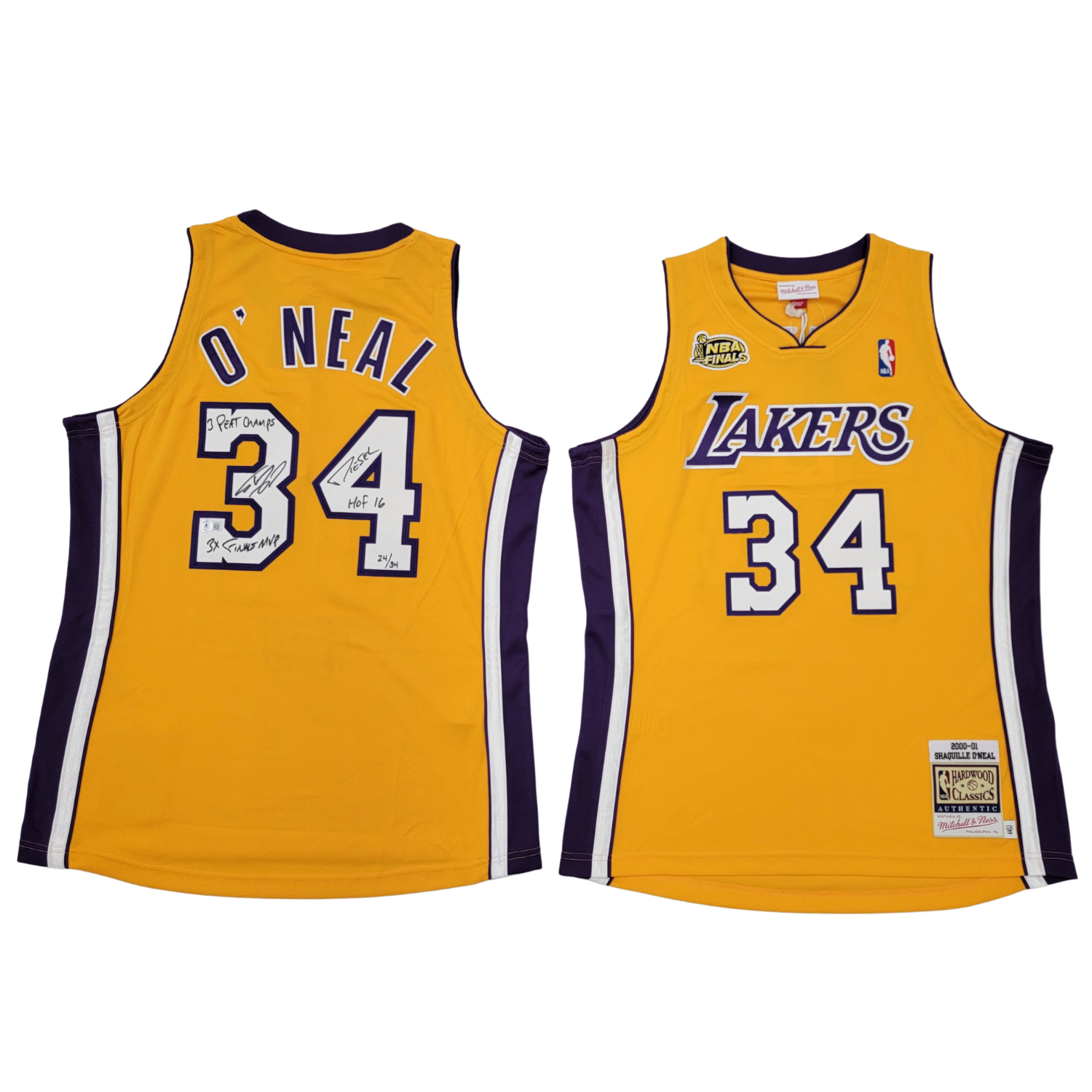 Shaquille O'Neal Signed Los Angeles Lakers Gold LTD ED 2000-01 Mitchell & Ness Authentic Jersey - Beckett-Powers Sports Memorabilia