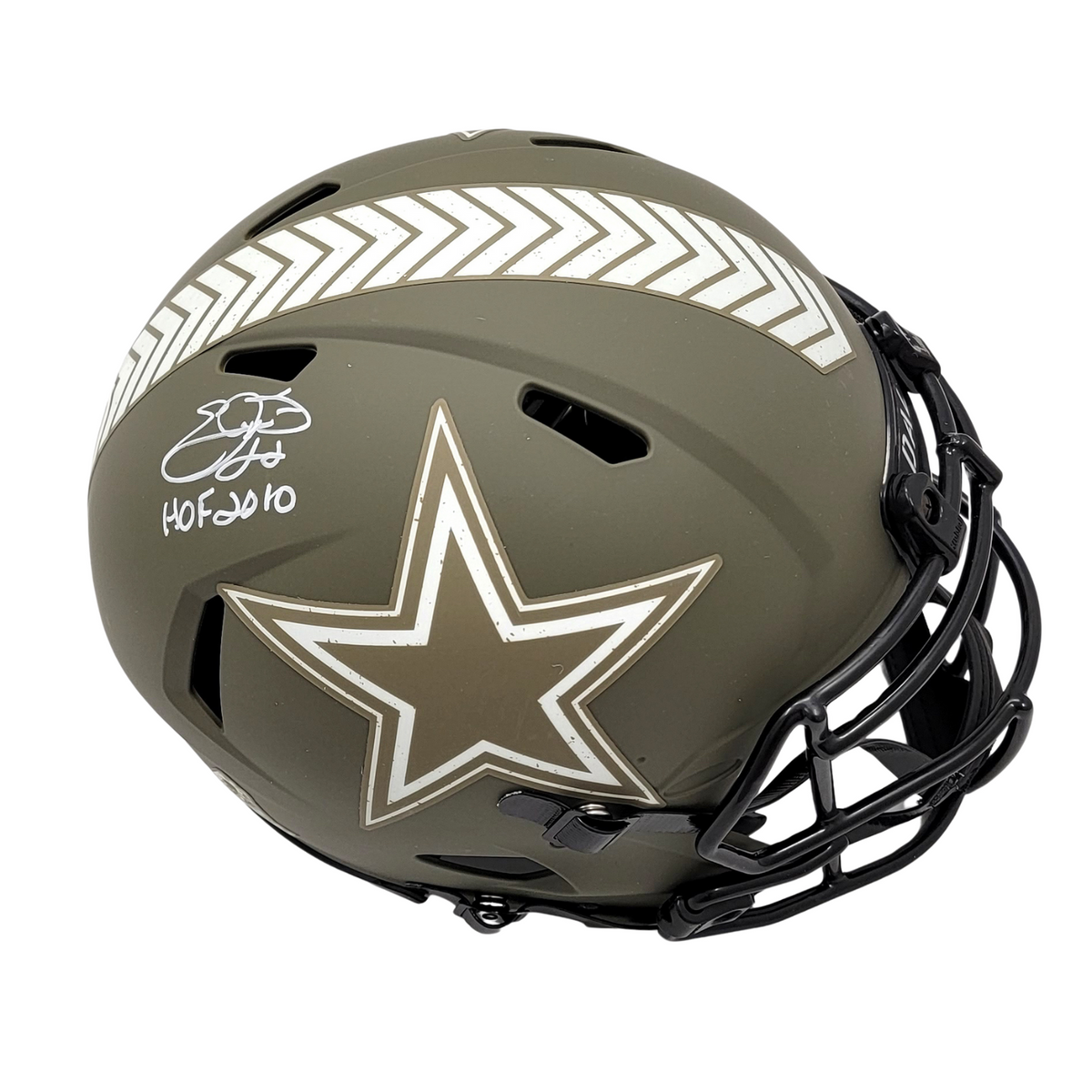Emmitt Smith Signed Dallas Cowboys Riddell Authentic Salute To Service Full Size Helmet W/ HOF 2010 Beckett-Powers Sports Memorabilia