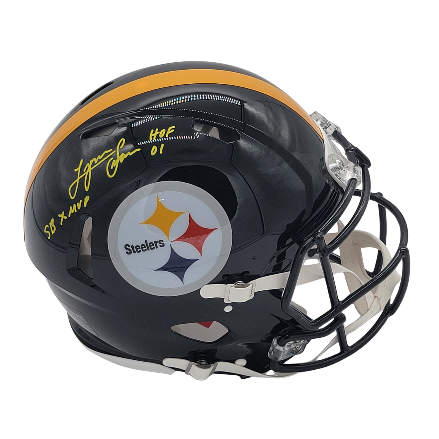 Lynn Swann Signed Pittsburgh Steelers Authentic Full Size Helmet W/ HOF 01 SB X MVP - Beckett-Powers Sports Memorabilia