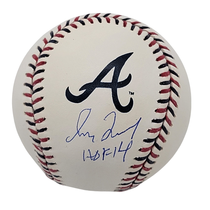 Greg Maddux Signed Atlanta Braves OML Logo Baseball W/HOF 14 - Beckett-Powers Sports Memorabilia
