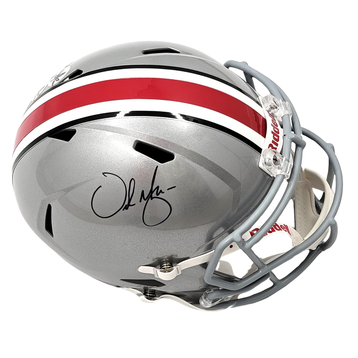 Urban Meyer Autographed Ohio State Buckeyes Riddell Replica Speed Helmet Beckett Witness-Powers Sports Memorabilia
