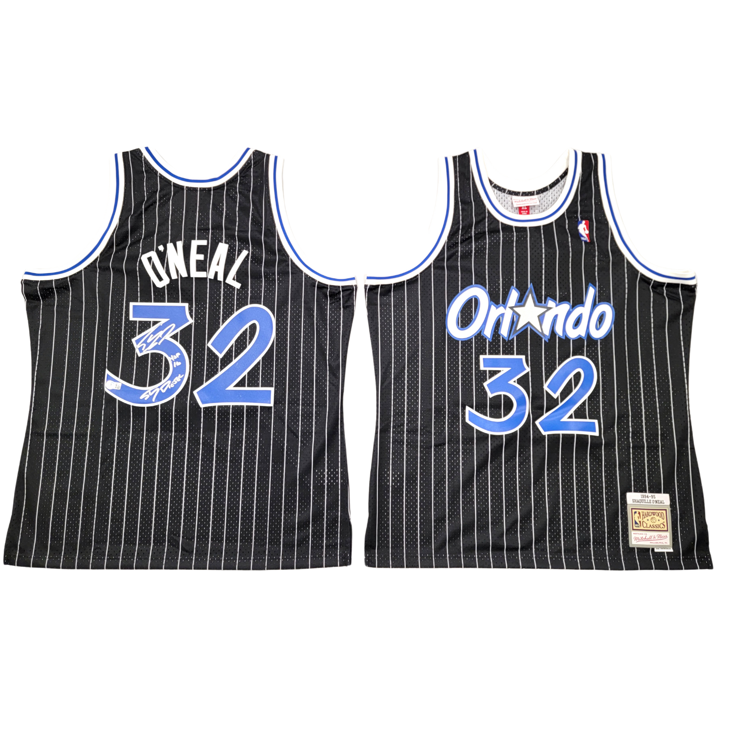 Shaquille O'Neal Signed Orlando Magic 1994-95 Mitchell & Ness Jersey W/HOF 16 & Shaq Diesel - Beckett-Powers Sports Memorabilia