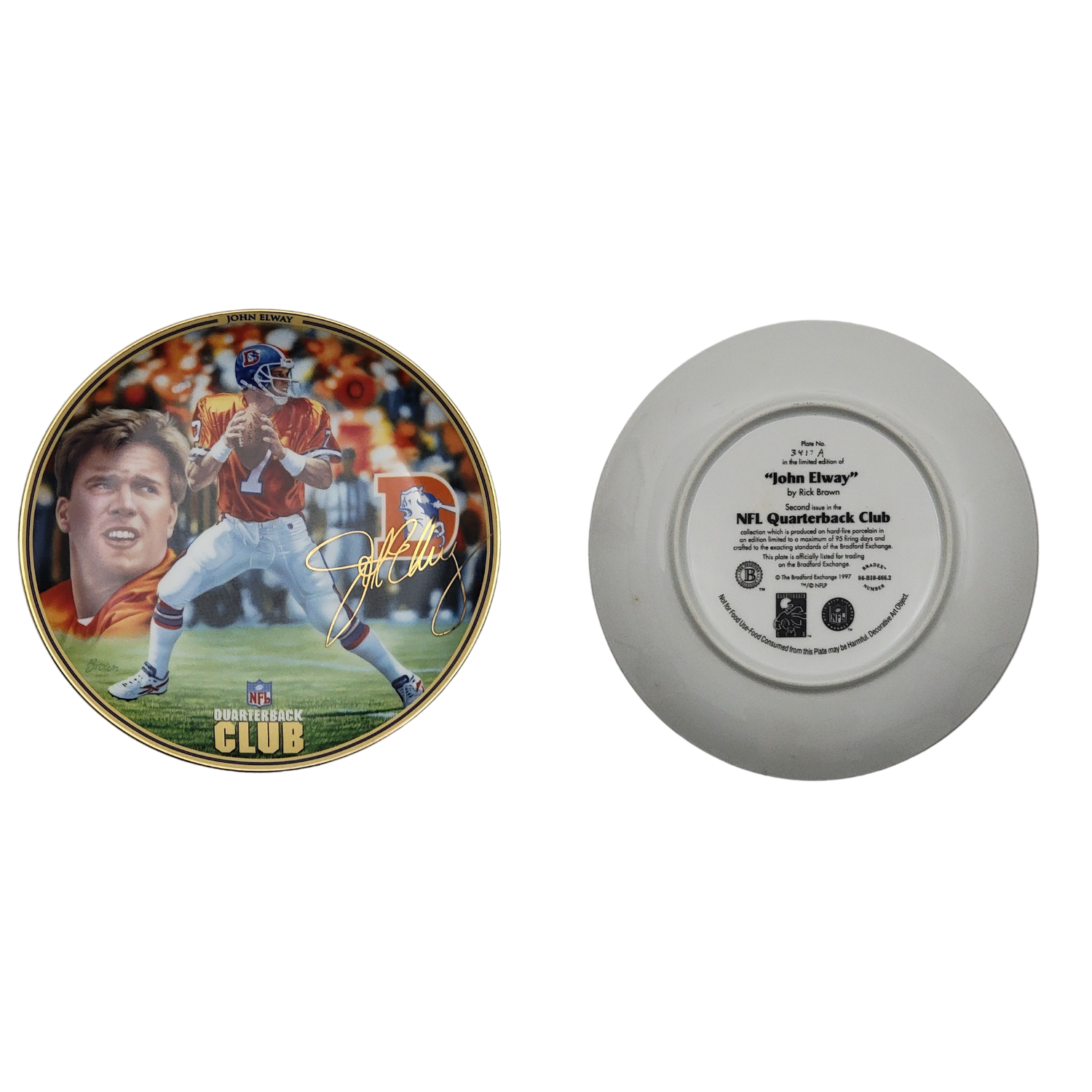 John Elway Denver Broncos NFL Quarterback Club Bradford Exchange Plate-Powers Sports Memorabilia