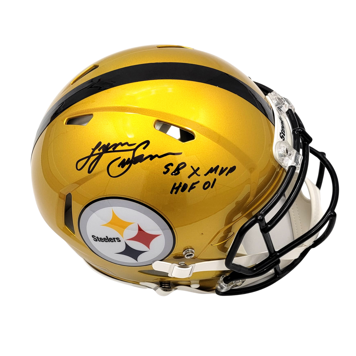 Lynn Swann Autographed Pittsburgh Steelers Riddell Authentic Flash Helmet W/ HOF 01 & SB X MVP Beckett Witnessed-Powers Sports Memorabilia