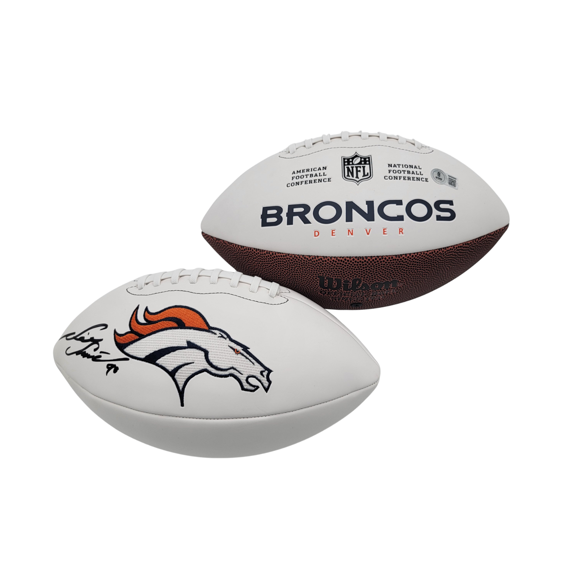 Neil Smith Signed Denver Broncos Logo White Panel Football - Beckett-Powers Sports Memorabilia
