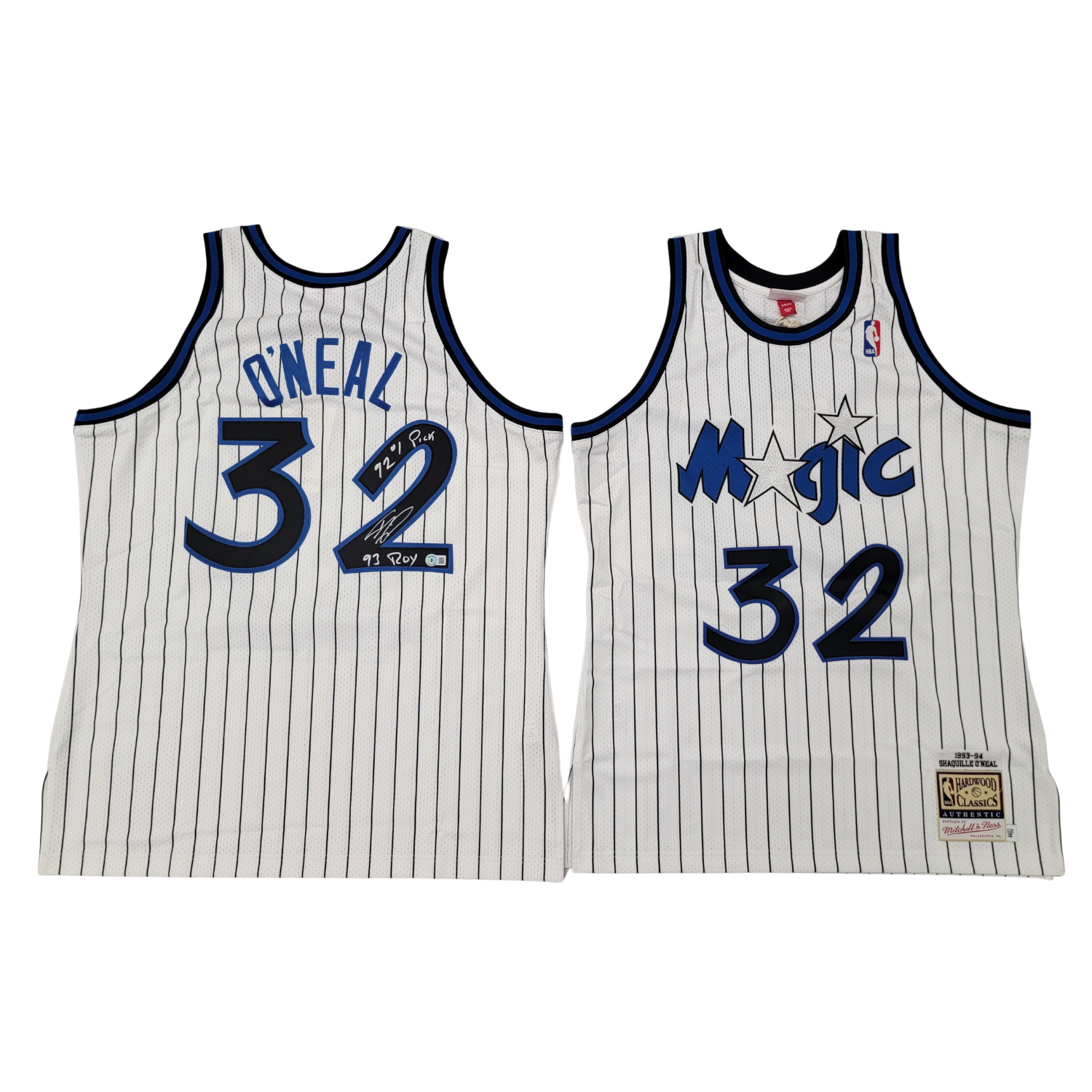 Shaquille O'Neal Signed Orlando Magic White 1993-94 Mitchell & Ness Authentic Jersey W/ 92 #1 Pick & 93 ROY PSA/DNA ITP-Powers Sports Memorabilia
