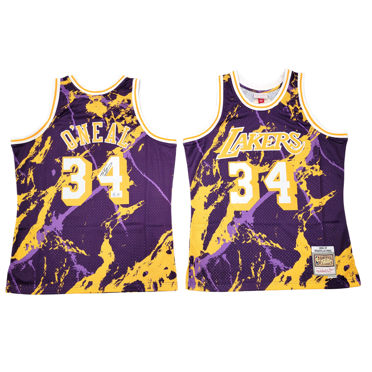Shaquille O'Neal Autographed Los Angeles Lakers 1996-97 Mitchell & Ness Marble Jersey Beckett Witnessed-Powers Sports Memorabilia