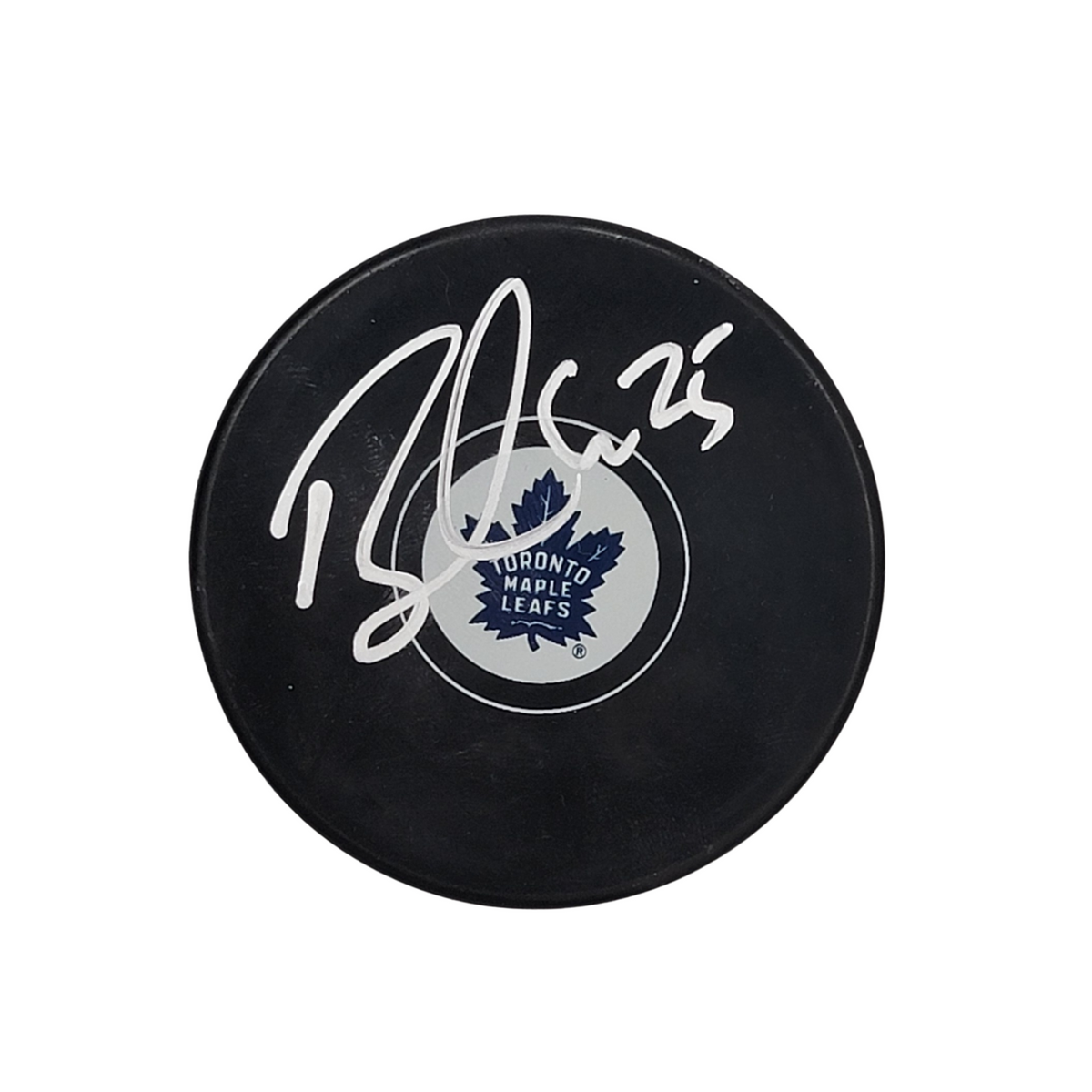 Brandon Carlo Signed Toronto Maple Leafs Logo Hockey Puck - Beckett-Powers Sports Memorabilia