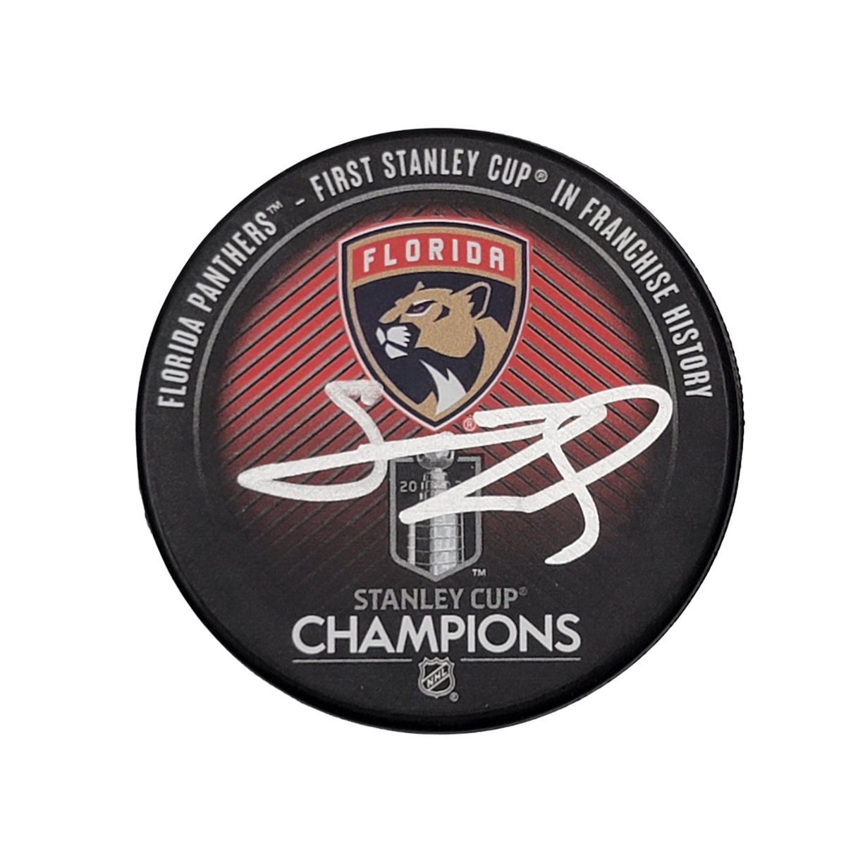 Steven Lorentz Signed Florida Panthers 2024 Stanley Cup Champions Hockey Puck Beckett-Powers Sports Memorabilia