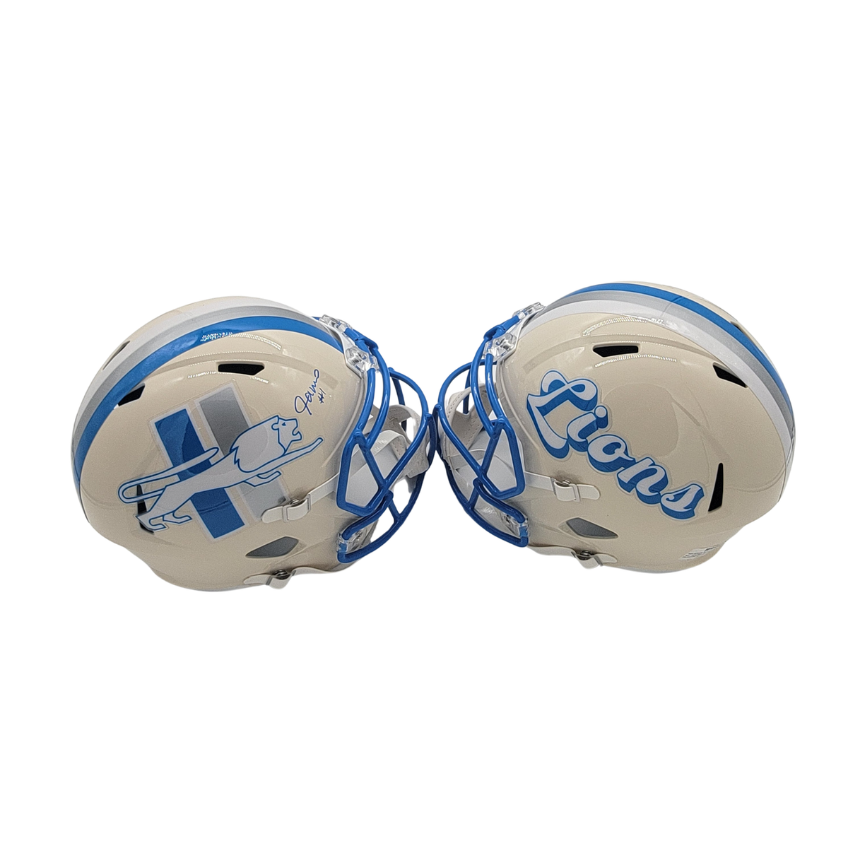 Jameson Williams Signed Detroit Lions Retro Replica Full Size helmet - Beckett-Powers Sports Memorabilia
