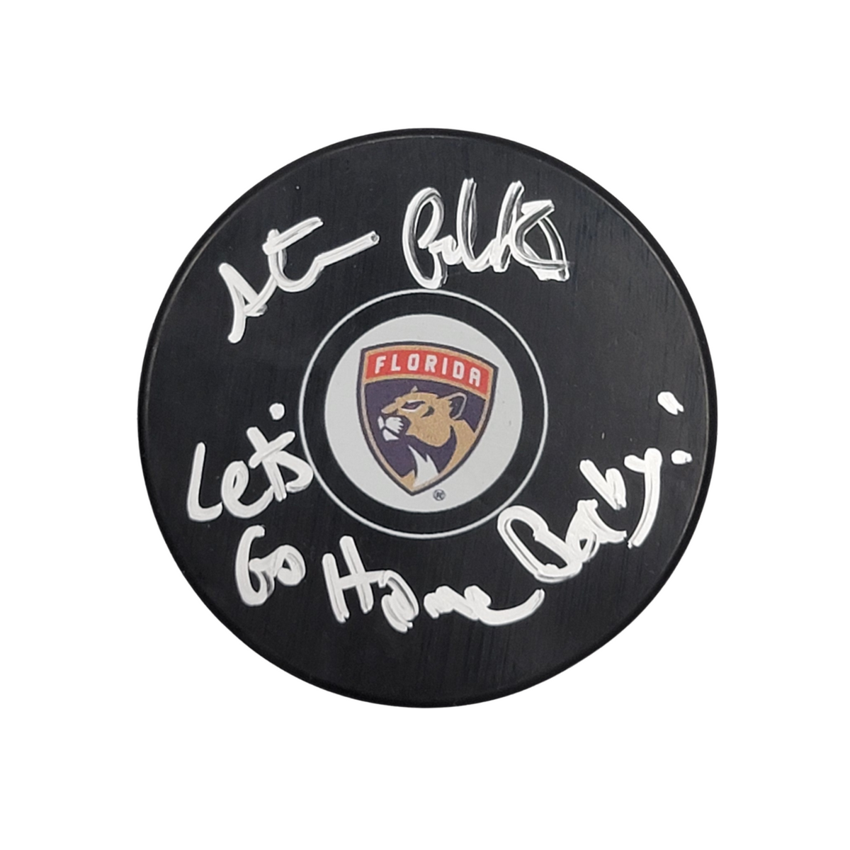 Steve Goldstein Signed Florida Panthers Logo Hockey Puck W/ Lets Go Home Baby Beckett-Powers Sports Memorabilia