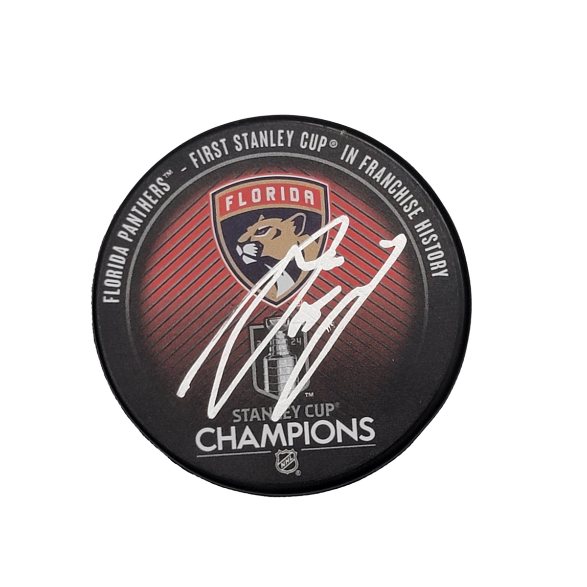 Anton Lundell Signed Florida Panthers 2024 Stanley Cup Champions Hockey Puck Beckett-Powers Sports Memorabilia