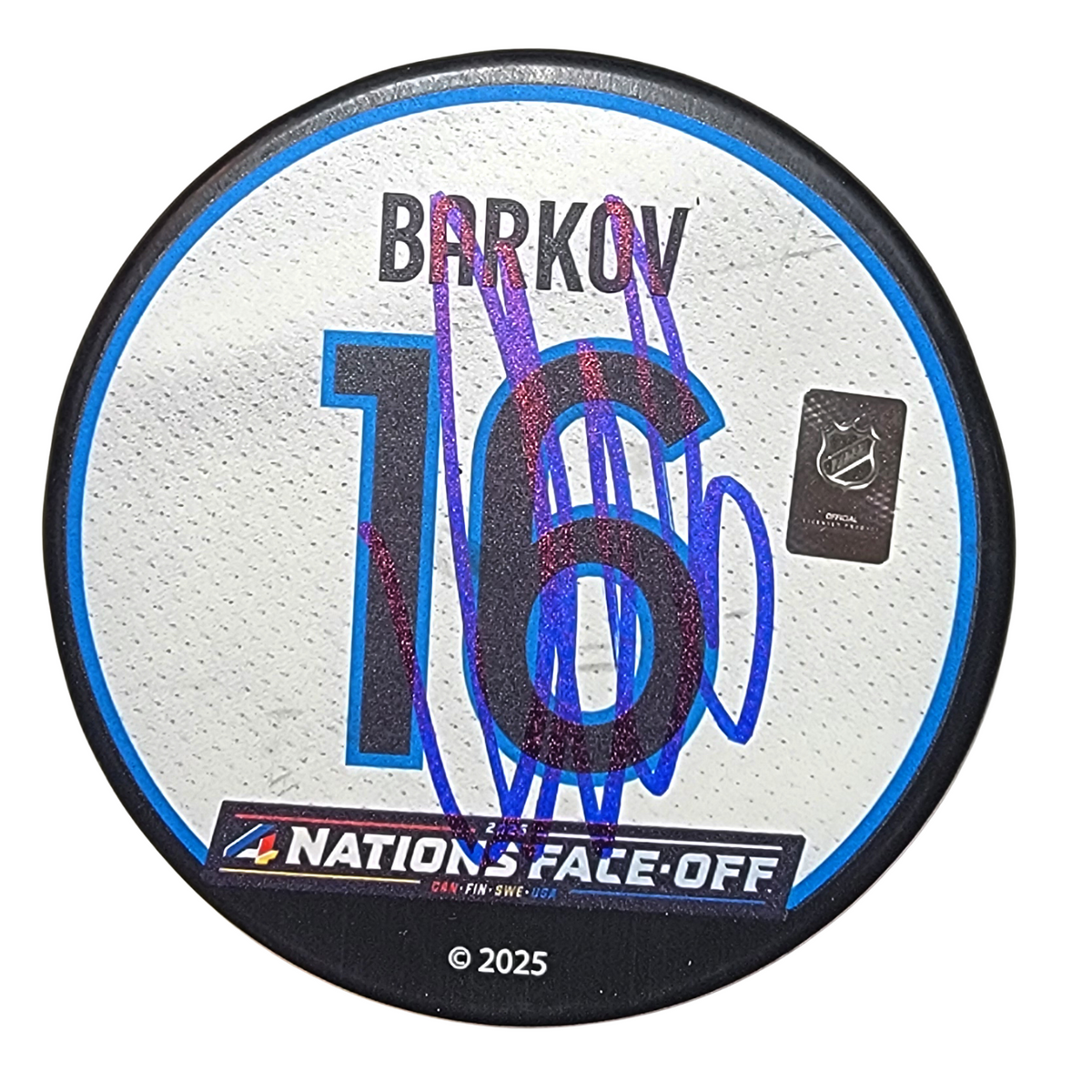 Aleksander Barkov Signed Finland 2025 4 Nations Face Off Hockey Puck Beckett-Powers Sports Memorabilia