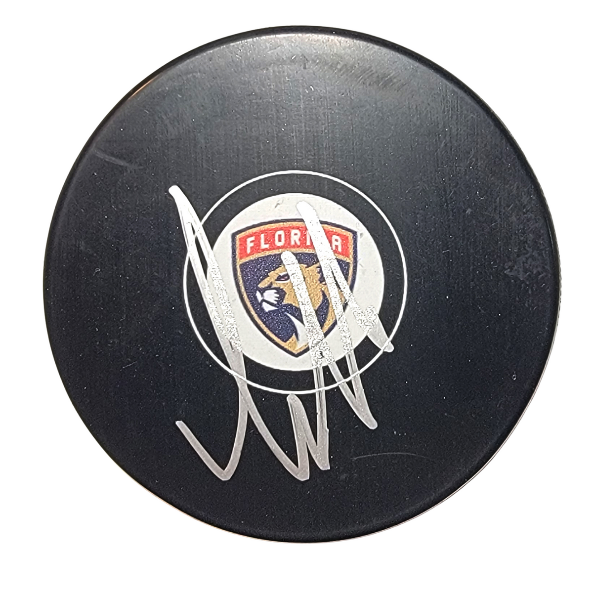 Aleksander Barkov Signed Florida Panthers Logo Hockey Puck Beckett-Powers Sports Memorabilia