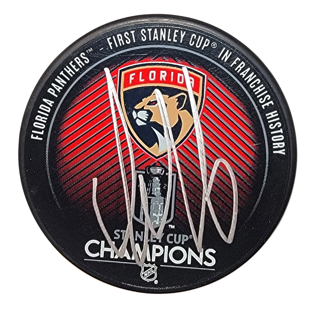 Aleksander Barkov Signed Florida Panthers 2024 Stanley Cup Hockey Puck Beckett-Powers Sports Memorabilia